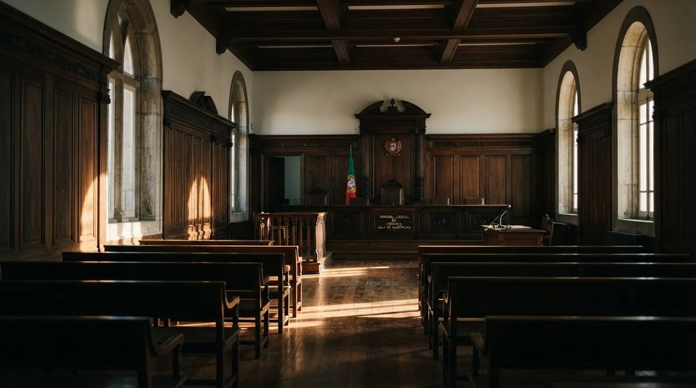 Sala de tribunal vazia com painéis de madeira, à luz da manhã — caça-níqueis grátis em portugal