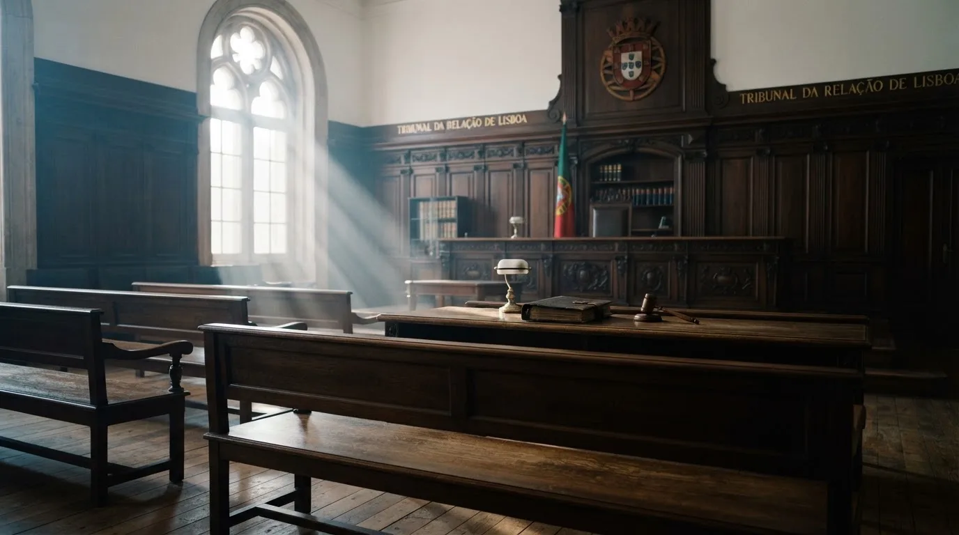 Sala de tribunal vazia com painéis de madeira, à luz da manhã — casino com dinheiro em portugal